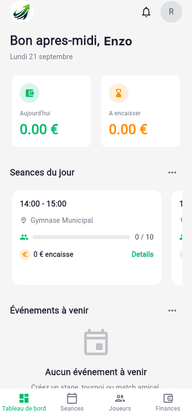 Tableau de bord Coach G