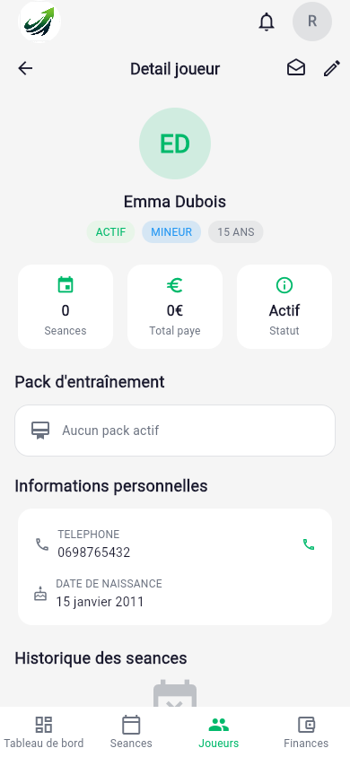 Fiche profil joueur